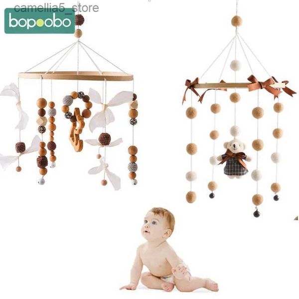 Mobiles # Lit bébé hochet chat lit cloche Mobile suspendus hochets bricolage jouets nouveau-né berceau Mobile hochet boules de laine perles lit cloche pour bébé cadeaux Q231017