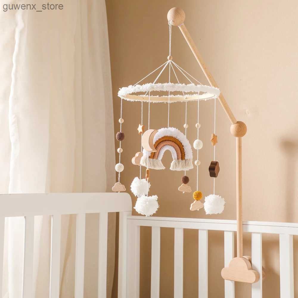 Mobiles# Baby crib bell hanging toy 0-12 months old newborn wooden mobile music box rocking toy baby crib bracket baby crib bell accessories Y240412