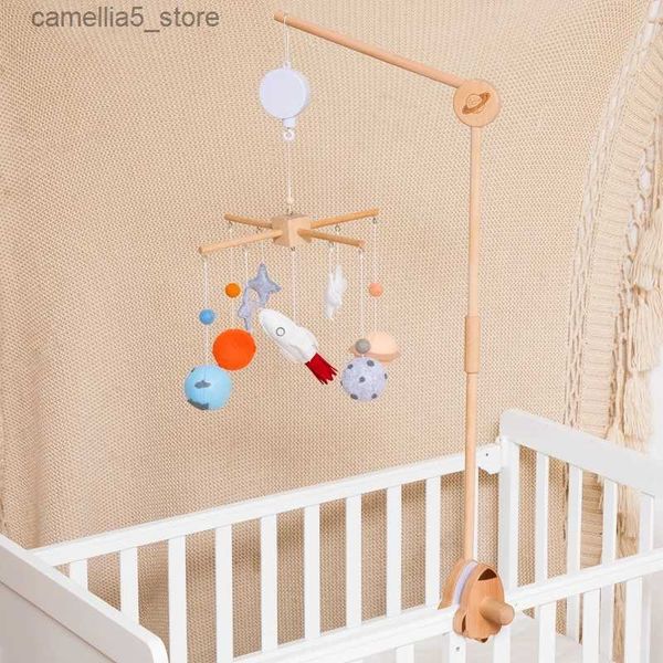 Mobiles # Bébé hochet jouet feutre planète en bois Mobile sur le lit nouveau-né boîte à musique lit cloche suspendus jouets support support infantile berceau garçon jouets Q231017