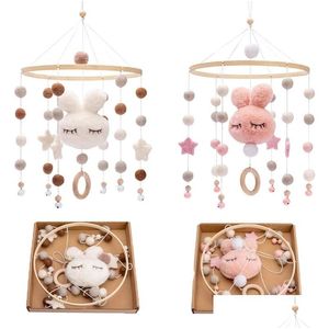 Mobiles# Baby Rattles Crib Mobiles Toy Cotton Rabbit Pendant Bed Bell Rotating Music For Cots Projection Infant Wooden Toys 220312 D Dhqeu