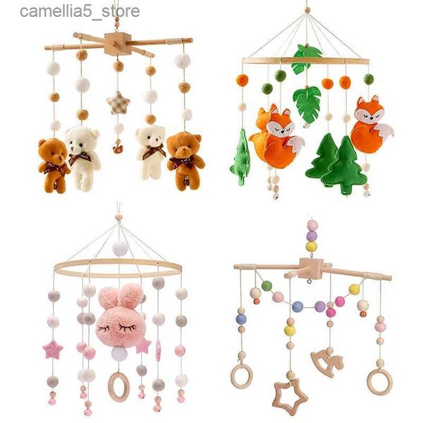 Mobiles # Bébé hochets berceau Mobiles jouet lapin ours pendentif Animal renard lit cloche rotatif musique hochets pour lits Projection infantile cadeau jouet Q231017