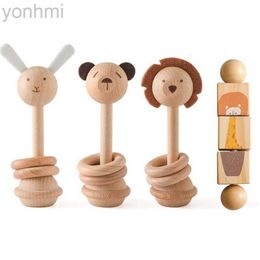 Mobiles # Baby Wooden Montessori jouets dessin animé Animal Rabbit Crocodile Blocs de puzzle Ronteau Ring Wooden Newborn Racethering Toys D240426