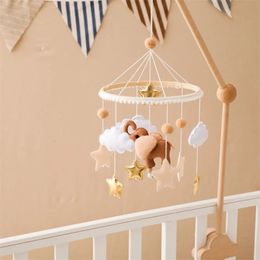 Mobiles bébé hochets en bois lit cloche feutre doux dessin animé éléphant nuageux étoile suspendu berceau Mobile Montessori éducation jouets 231017