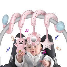 Mobiles Siège d'auto pour bébé Bébé Activité en spirale Jouets suspendus Poussette Bar Berceau Bassinet Mobile avec miroir BB Squeaker et hochets 231215