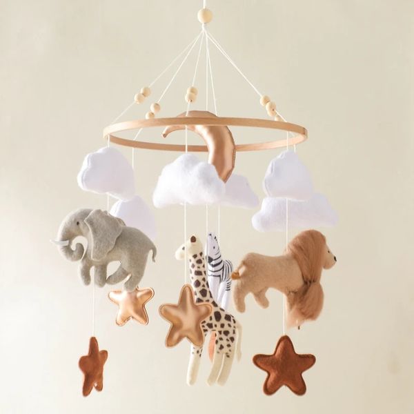 Mobiles berceau Mobile lit cloche en bois bébé hochets doux feutre dessin animé Animal né boîte à musique suspendus jouet support cadeaux 231017