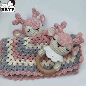 Mobiles Crochet Elk Cerf Rabbite Jouet Ensemble Serviette Confort Bébé Hochet Mordre Anneau De Dentition À La Main En Peluche Jouets En Peluche Cadeaux 231215