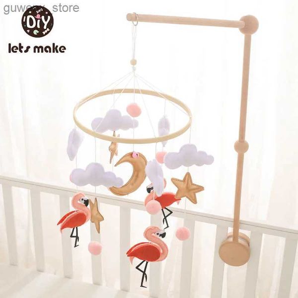 Mobiles # mignon flamanto bébé rattre jouet en bois mobile lit musical cloche peluche peluche 0-12 mois fille nouveau-né bébé support de cadeau y240415y240417ckkk