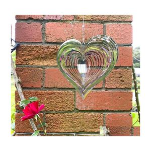 Móviles # Objetos decorativos Figuritas Estéreo Giratorio Wind Chime Spinner Beating Heart 3D Efecto de luz que fluye Decoración Iglesia Jardín Porc Dh92F