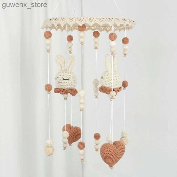 Mobiles # Handmade Crochet Baby Rattle Toys Trimed Bunny Newborn Crib mobile Mobile Music lit cloche pending Toy Wind Chime Baby Room Decor Y240412