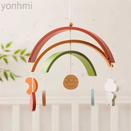 Mobiles # Rattle Toys 0-12 mois Bed Bed Bell Rainbow Cartoon Rabbit Mobile Hanging Rattles Toys Hanger Crib Bracket Mobile Wood Toys D240426