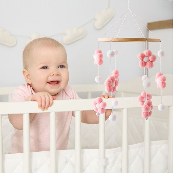 Mobiles # Anneaux de dentition en silicone pour hochet de lit de bébé pour 0 à 12 mois avec motif géométrique mignon jouets en bois pour bébé né bébé trucs 230919