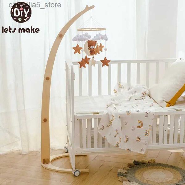 Mobiles # En bois bébé Mobile berceau suspendu hochets dessin animé ours nuageux doux feutre étoile lune lit cloche Montessori éducation jouets Q231017