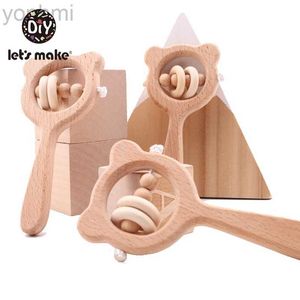 Mobiles # Wooden Racet Baby Toys 1pc Beech Bear Hand Dishing Wooden Ring Baby Rattles Play Gym Montessori Toy Troller