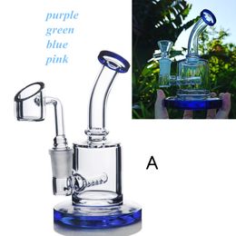 Mini -olie -rig Glas Hookah Bongs Roze Recycler WATERPIJP BUBBLER Dik Purple Smoking Shisha Accessory Small Blue Dab Rigs