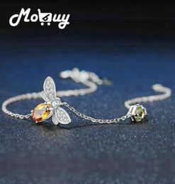 Mobuy Love Bee 925 Bracelet en argent sterling femme Citrine Gemmestones Bijoux de chaîne plaque d'or blanc MBHI0597715471