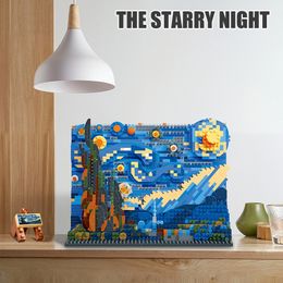 MOC créatif de renommée mondiale peintures The Great Wave of Kanagawa the Starry Night Mini Taille Blocs Bricks Bricks Bricks Toys for Kids