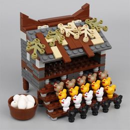 MOC-casa de bloques de construcción para niños, Animal de ciudad, pollo, planta, huevos, minifiguras, accesorios, piezas, modelo de comida, juguete para niños C1268B