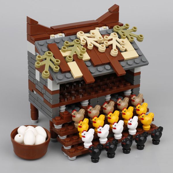 MOC Farm House Building Blocks City Animal Chicken DIY Plant Eggs Minifigs Accesorios Piezas Comida Modelo Ladrillos Juguete para niños C1115