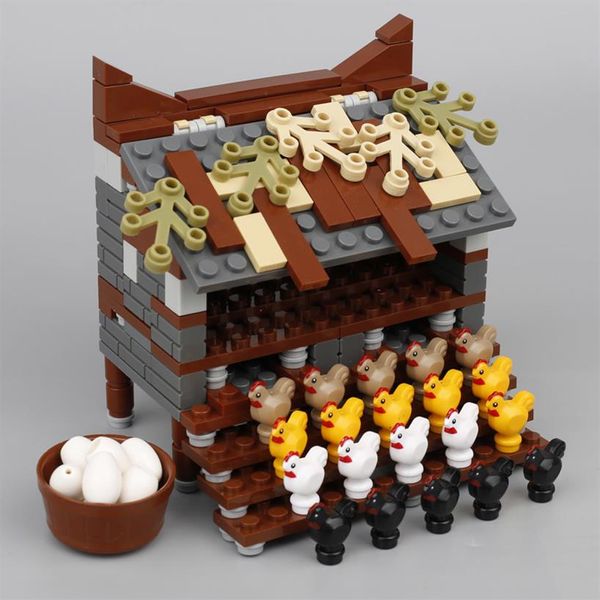 MOC Casa de granja Bloques de construcción Ciudad Animal Pollo DIY Planta Huevos Minifigs Accesorios Piezas Comida Modelo Ladrillos Juguete para niños C1224U