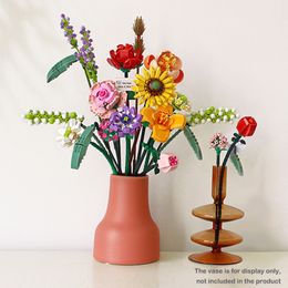 MOC Bouquet de fleurs 3D modèle bloc de construction bricolage assemblage fleur décoration de la maison Rose fleur brique pour filles adultes cadeaux jouet