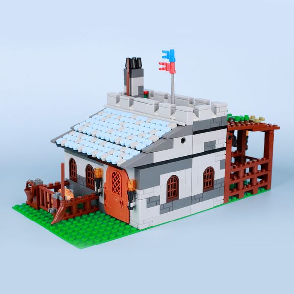 MOC Medieval Burg Building Blocks Kit Escena de la ciudad de mediana edad Cabaña Cabaña Cabaña Cabada de cabaña Estable Ladrillos Estables Juguetes Regalo