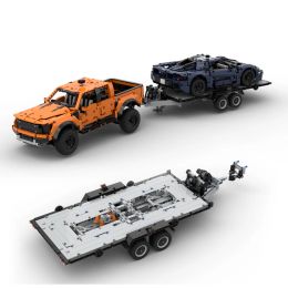 MOC Technic Techned Pickups F-150 Raptor Trailer Modelo Build Bloods DIY 42126 Bricks Assembly Juego de regalos de juguete para niños