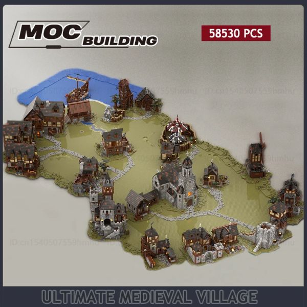 MOC Ultimate Medieval Village Partie 1-3 Modèle de bloc de construction UCS Castle Technology Bricks Collector Series Street View Toys Cadeaux