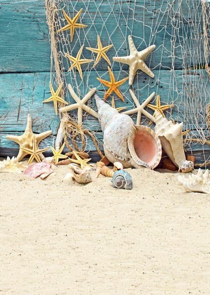 Mocsicka mince vinyle d'été Sea Beach Star Fish Net Wood Photo Fondations Enfants enfants Imprimé en fond photographique S-551