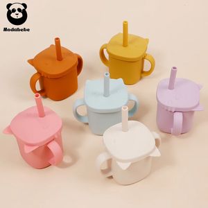 Modabebe Kids Silicone Cups BPA Gratis Silicone Baby Training Cup Lekvrije Sippy Cups Drink Straw Cup Voerdrankjes 240416