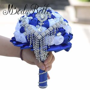 Modabelle Champagne or Bouquets De mariage artificiels broche Bouquet Vestido De Noiva cristal Bouquets De mariage Royal Blue267F