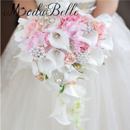 Modabelle Cascade Style lys calla Bouquets De Mariage Fleurs perles papillon bouquet de mariée blanc rose accessoires de mariage287V