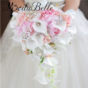 Modabelle Cascada Estilo calla lirios Ramos de boda Flores perlas mariposa ramo de novia blanco rosa accesorios de boda 255T