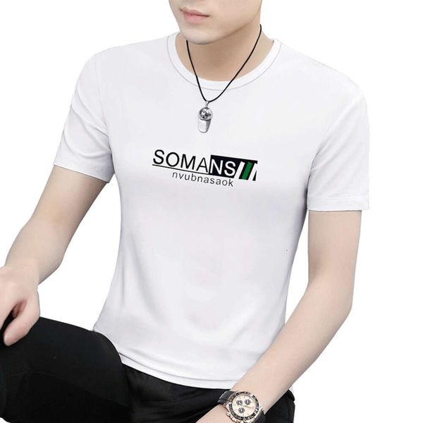 Camiseta de manga corta de seda de hielo para hombre, camiseta auténtica de secado rápido con cuello redondo, novedad de verano 2024