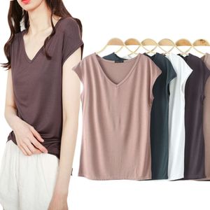Modal T-shirt Dames 2024 Zomer Koreaanse Versie Dames Nieuw Mouwloos V-hals Klein Shirt Slim Fit Bottom Top Trend