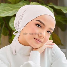 Modal sous-foulard femmes musulmanes intérieur Hijab Ninja chapeau à lacets cravate dos foulard Bonnet Turban casquette Jersey écharpe chapeau Turbante Mujer