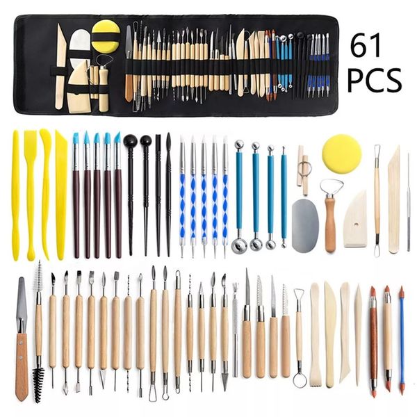 Mode Accessoires Kit d'outils de sculpture en argile de poterie 14-61 Pcs Outils de sculpture en argile de cire en céramique pour l'artisanat d'art Ensemble d'outils de sculpture en poterie 230803