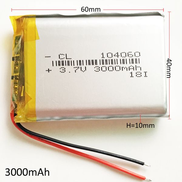 Modelo 104060 3,7 V 3000mAh batería recargable LiPo de polímero de litio para PAD teléfono móvil GPS banco de energía Cámara E-books Recoder TV box