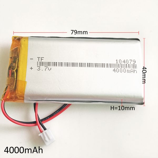 Modelo 104079 3.7V 4000mAh Batería recargable LiPo de polímero de litio con JST 2.54mm Para DVD PAD Teléfono móvil GPS Banco de energía Cámara Notebook