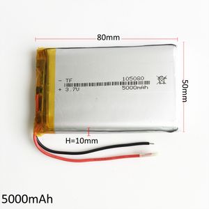 Model 105080 3.7V 5000 MAH Lithium Polymer Li-PO oplaadbare batterij voor dvd-pad Mobiele telefoon GPS Power Bank Camera E-books Recoder TV Box
