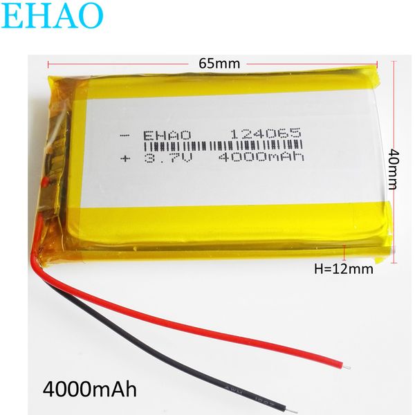 Modelo 124065 3.7V 4000mAh Batería recargable LiPo de polímero de litio para DVD PAD Teléfono móvil GPS Banco de energía Cámara E-books Recoder TV box