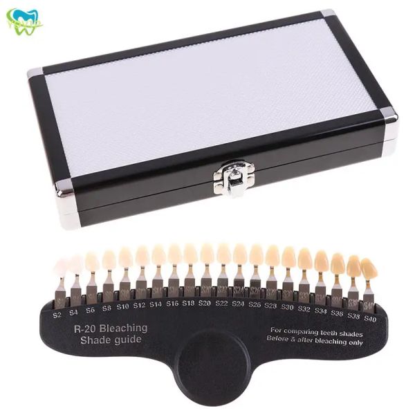 Modèle 20 couleurs Whitening Whitening Guide de nuance 3D Comparateur de couleurs avec miroir dentisterie Cold Light Description Bleaching Dental Plate