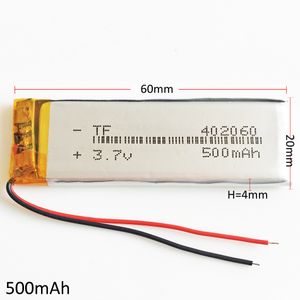 Modèle: 402060 3.7V 500mAh Lithium Polymère Rechargeable Batterie LiPo cellules puissance Pour Mp3 casque DVD GPS téléphone mobile Caméra psp jeu Jouets