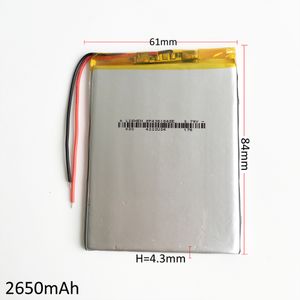 modèle 436184 3.7V 2650mAh Batterie rechargeable au lithium polymère Cellules lipo polymères pour DVD PAD GPS banque d'alimentation Caméra E-books téléphone portable