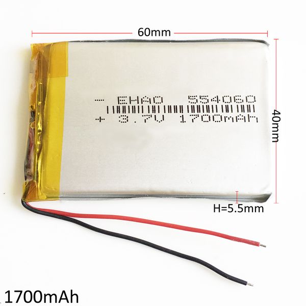 Modelo 554060 1700mAh 3,7 V LiPo batería recargable de polímero de litio DIY para DVD PAD teléfono móvil GPS banco de energía Cámara E-books