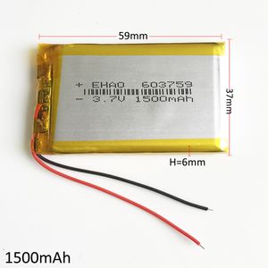 Model 603759 1500mAh 3.7V Lipo oplaadbare batterij Lithium Polymeercel voor MP3 MP4 MP5 PSP DVD Pad Mobiele Telefoon GPS Camera E-Boeken Recoder