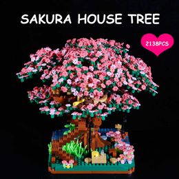 Kits de construction de modèles Bibilock 2138pcs Sakura House Tree Building Blocks Cheer Flower City Street View Series Assembler des briques Décoration Cadeau pour fille Z0324