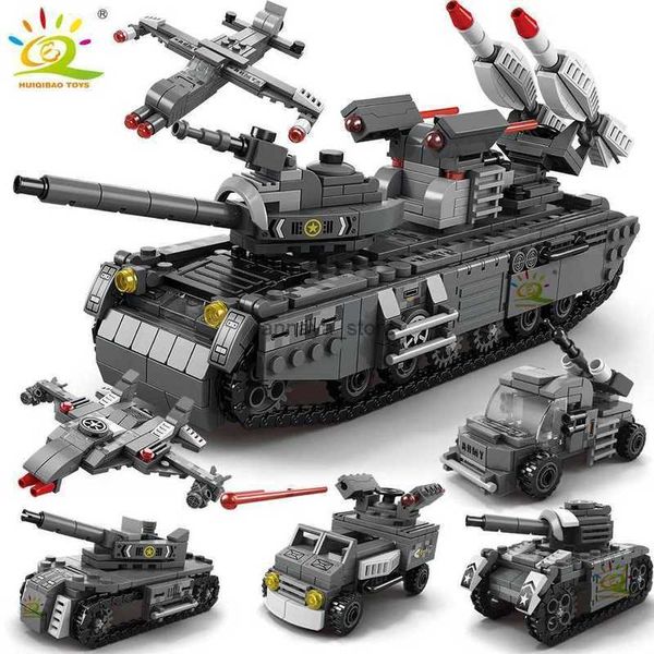 Kits de construcción de modelos HUIQIBAO WW2 tanque militar 648 Uds 6 en 1 juego de bloques de construcción camión avión ejército ladrillos ciudad construcción juguete para niños juego L231216