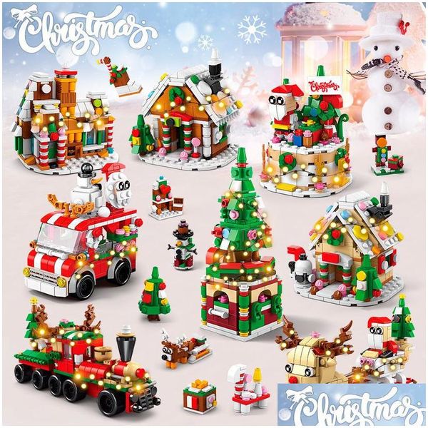 Kit di costruzione di modelli Babbo Natale Film di Natale Mini blocchi di blocchi Treno Set Kit di costruzione Giocattolo fai da te Lepin Mattoni per bambini Giocattoli di consegna di goccia Dh2Jt