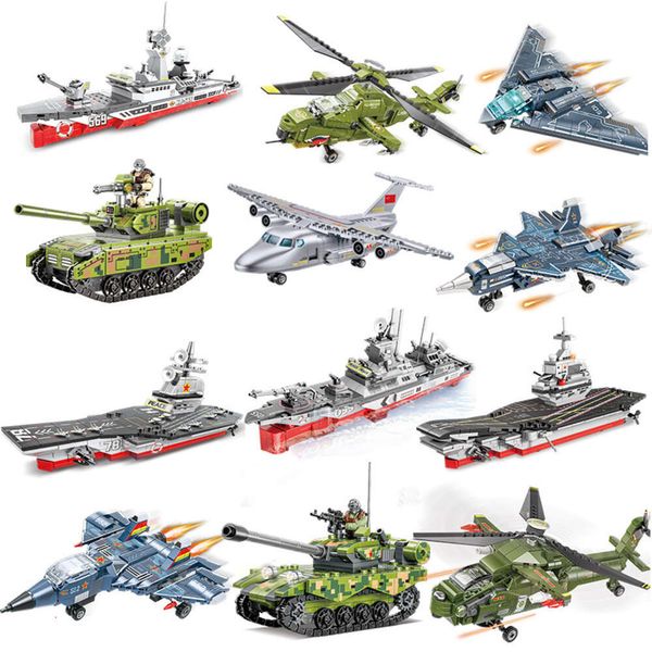 Kits de construcción de modelos Xiangjun 850/851 bloques de construcción militares ensamblados vehículos policiales especiales vehículos militares tanques helicópteros de combate portaaviones juguetes