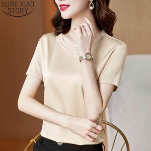 Modèle Mode Blusas Mujer de Moda Verano Elegantes Satin Soie Blouse à manches courtes Bureau Lady O-Cou Femmes Tops 13378 210417